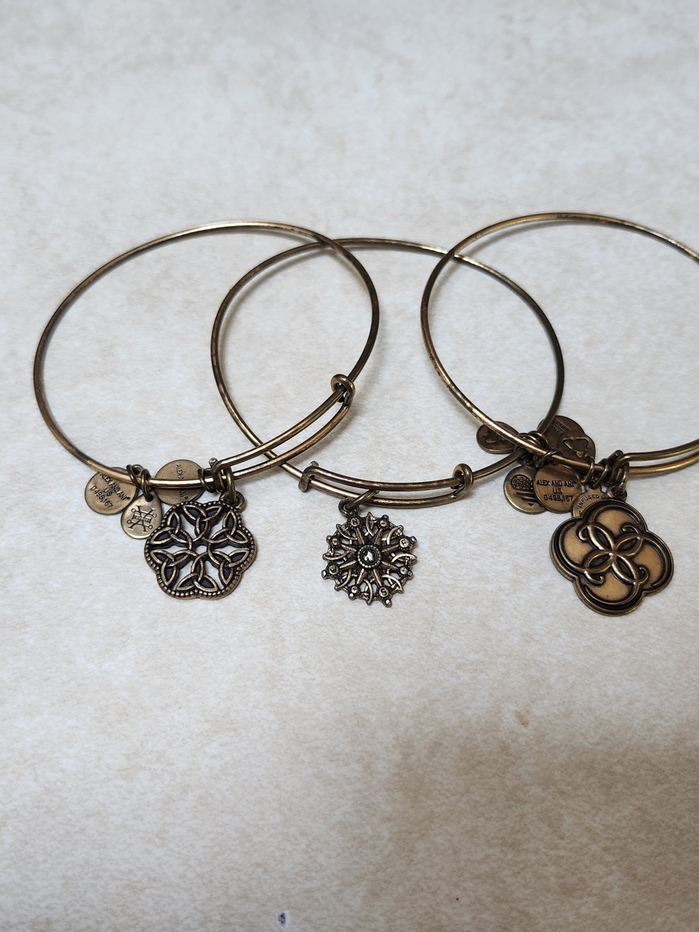 Alex and Ani Bronze Charm Bangle Bracelet - Floral Medallion